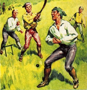 Frühes Cricket mit zwei Stümpfen