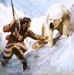 Vilhjalmar Stefansson wird von einem Eisbären angegriffen