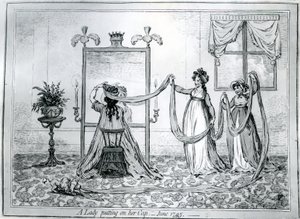 Eine Dame setzt ihren Hut auf, 1795 von James Gillray