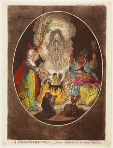 Eine Phantasmagorie - Szene - Heraufbeschwören eines bewaffneten Skeletts von James Gillray
