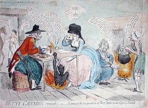 Betty Canning wiederbelebt, oder ein Blick auf die Beschwörung von Mary Squires & der Zigeunerfamilie, veröffentlicht von J.M. Fobes im Jahr 1791 von James Gillray