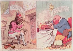 Französische Freiheit: Britische Sklaverei, ca. 1789, satirischer Cartoon
