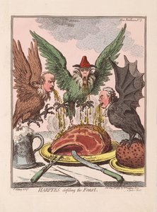 Harpien verunreinigen das Fest, veröffentlicht 1799 (handkolorierte Gravur) von James Gillray