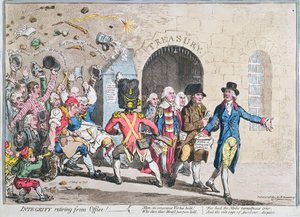 Integrität tritt aus dem Amt zurück, veröffentlicht von Hannah Humphrey im Jahr 1801 von James Gillray