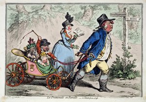 Der Familienausflug. Karikaturporträt einer englischen bürgerlichen Familie