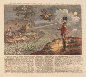 Lord Longbow, der Alarmist, entdeckt die Elendigkeiten Irlands, veröffentlicht 1798 von James Gillray