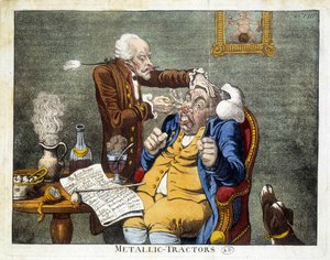 Mann, dem die Knöpfe aus dem Gesicht entfernt werden von James Gillray