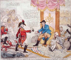 Pantagruels siegreiche Rückkehr an den Hof von Gargantua nach der Ausrottung der Soup-Meagres von Bouaille Land, veröffentlicht von Hannah Humphrey im Jahr 1794 (handkolorierte Radierung)