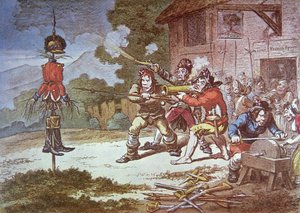 Gesellschaft der Vereinigten Iren im Training gegen die britische Armee von James Gillray