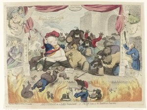 Karikatur über die Panik unter den Patrioten nach der Wiederherstellung von Statthalter Wilhelm V., 1787