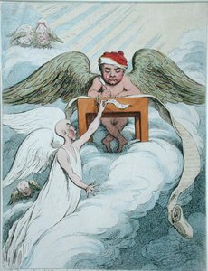 Der anklagende Geist und der aufzeichnende Engel, veröffentlicht von Hannah Humphrey im Jahr 1791 von James Gillray