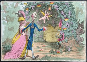 Die Hochzeitslaube mit dem Bösen, der die Reize von Eden beobachtet, veröffentlicht von Hannah Humphrey im Jahr 1797