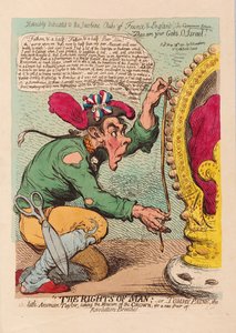 Die Rechte des Menschen oder Tom Paine, der kleine amerikanische Schneider, nimmt das Maß der Krone für eine neue Revolutionhose, veröffentlicht 1791