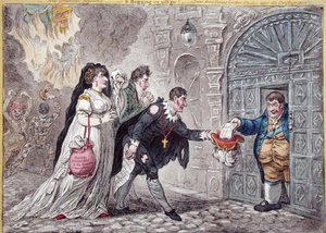 Theaterbettler entlastet, veröffentlicht von Hannah Humphrey im Jahr 1809 von James Gillray