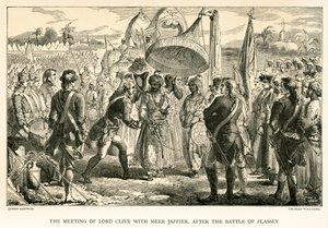 Das Treffen von Lord Clive mit Meer Jaffier nach der Schlacht von Plassey (Stich)