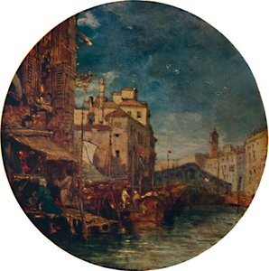 Ansicht des Canal Grande, Venedig, mit der Rialto-Brücke in der Ferne, ca. 1850