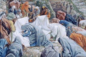Die Heilige Jungfrau küsst das Gesicht Christi, bevor es in das Leichentuch gewickelt wird, Illustration für Das Leben Christi, ca. 1886-94 von James Jacques Joseph Tissot