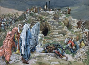 Die heiligen Frauen stehen weit entfernt und beobachten, was geschieht, Illustration für Das Leben Christi, ca. 1886-94