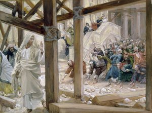 Die Juden hoben Steine auf, um ihn zu steinigen, Illustration für Das Leben Christi, ca. 1886-96