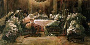 Das letzte Abendmahl. Judas taucht seine Hand in die Schüssel, Illustration für Das Leben Christi
