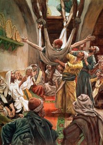 Der Gelähmte wird durch das Dach herabgelassen, Illustration für Das Leben Christi, ca. 1886-94 von James Jacques Joseph Tissot