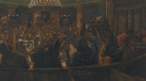 Der zerrissene Mantel - Jesus von den Juden zum Tode verurteilt, Illustration aus Das Leben unseres Herrn Jesus Christus, 1886-94