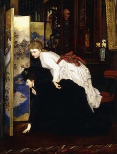Junge Frauen betrachten japanische Objekte, ca. 1869-1870