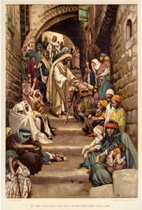 In den Dörfern wurden die Kranken zu ihm gebracht - Bibel von James Jacques Joseph after Tissot