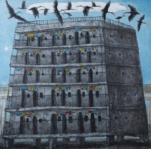 Städtischer Turm Vögel
