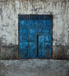 Verwittertes blaues Fenster