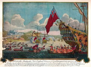 Die Landung der Truppen aus Neuengland auf der Insel Cape Breton, um Louisbourg anzugreifen, 1747 von James L. Brooks
