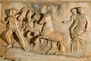 Antikes Relief aus Phaleron, das Echelos zeigt, wie er Basile aus der Unterwelt befreit von James L Stanfield