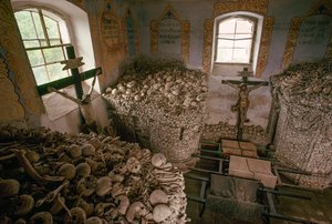 Menschliche Knochen aus den Kriegen des 18. Jahrhunderts zwischen Österreich und Preußen. Nizkov, Tschechische Republik