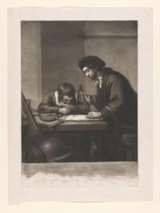 Stehender Mann mit Zirkel und Junge, der an einem Tisch sitzt von James McArdell