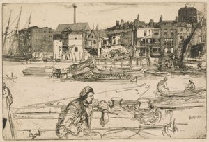 Black Lion Wharf, aus dem Thames Set (Eine Serie von sechzehn Radierungen von Szenen an der Themse und anderen Motiven) von James McNeill Whistler