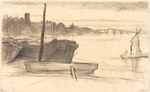 Chelsea-Brücke und Kirche von James Abbott McNeill Whistler