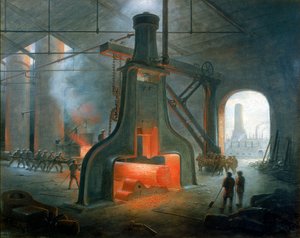 James Nasmyths Dampfhammer, errichtet in seiner Gießerei bei Manchester, 1832