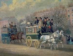 Eine Straßenszene mit zwei Omnibussen, 1845