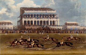 Die Haupttribüne bei den Epsom-Rennen, Druck von Charles Hunt, 1836 von James Pollard