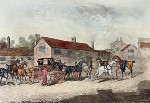 Der Postkutschenwechsel, graviert von R. Havell, 1815 von James Pollard