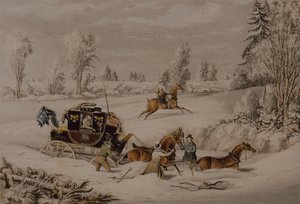 Die Postkutsche in einem Schneeverwehung von James Pollard