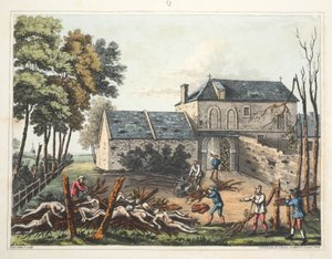 Schloss Hougoumont: zeigt die Toten, die nach der Schlacht begraben werden von James Rouse