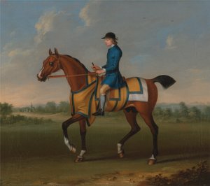 Ein Rennpferd in der Bucht mit Jockey von James Seymour