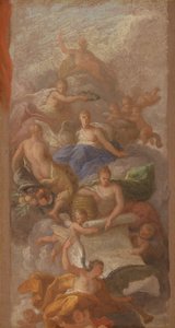 Eine Skizze der Dankbarkeit gekrönt von Frieden, mit anderen allegorischen Figuren von Industrie, Ruhm und Fülle von James Thornhill