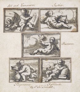 Kunst und Handel; Gerechtigkeit; Klugheit; Mäßigung; und Tapferkeit von James Thornhill