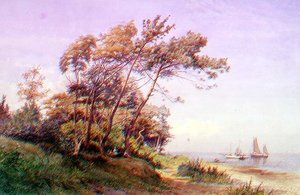 Picknick an der Küste, Isle of Wight, mit einer Yacht, die die Flagge des Royal Yacht Squadron führt