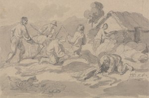 Bauernarbeiter beim Dreschen von Korn von James Ward