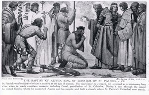 Die Taufe von Alphin, König von Leinster, durch St. Patrick, Illustration aus 