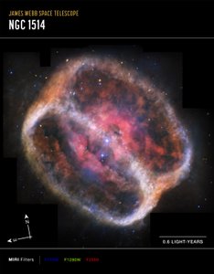 Planetarischer Nebel NGC 1514 (MIRI Kompassbild) von James Webb Space Telescope (NASA)
