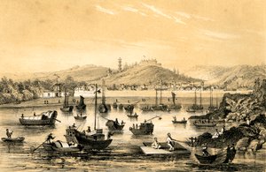 Ningbo, einer der fünf Häfen, die durch den letzten Vertrag für den britischen Handel geöffnet wurden, China, 1847 von James William Giles